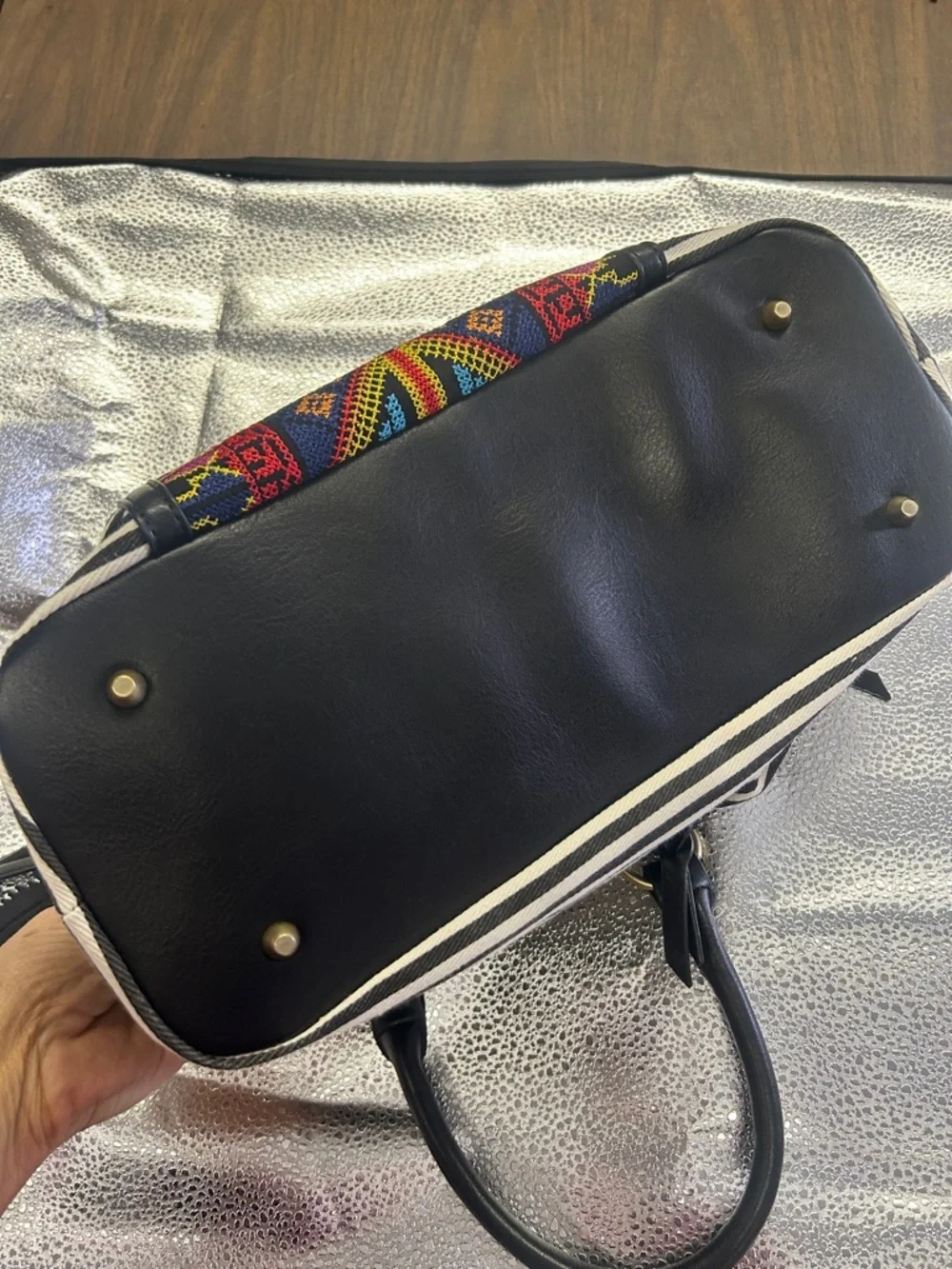 MMS Design Studio Boho Tribal Satchel | Zebra Print & Embroidered Crossbody Bag